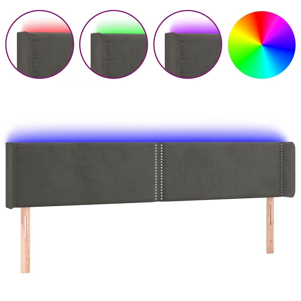 vidaXL Čelo postele s LED tmavosivé 203x16x78/88 cm zamat