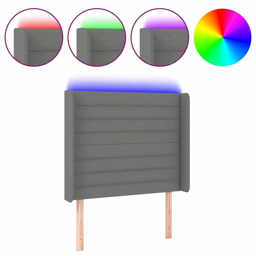 vidaXL Čelo postele s LED tmavosivé 93x16x118/128 cm látka