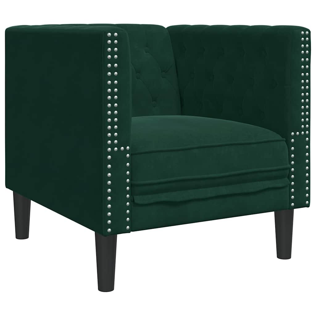 vidaXL Chesterfield Pohovka Tmavozelená zamatová
