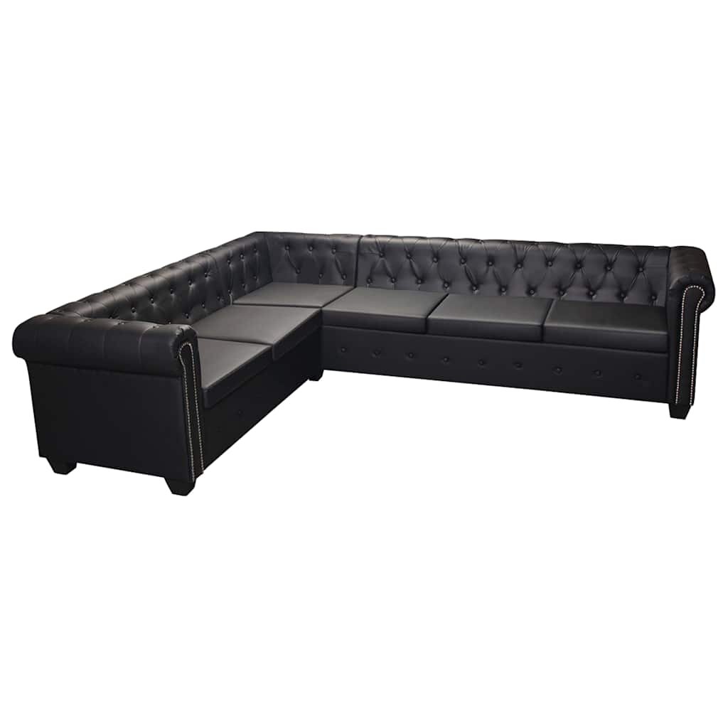 vidaXL Chesterfield Rohová Pohovka 6-miestna Čierna Umelá Koža