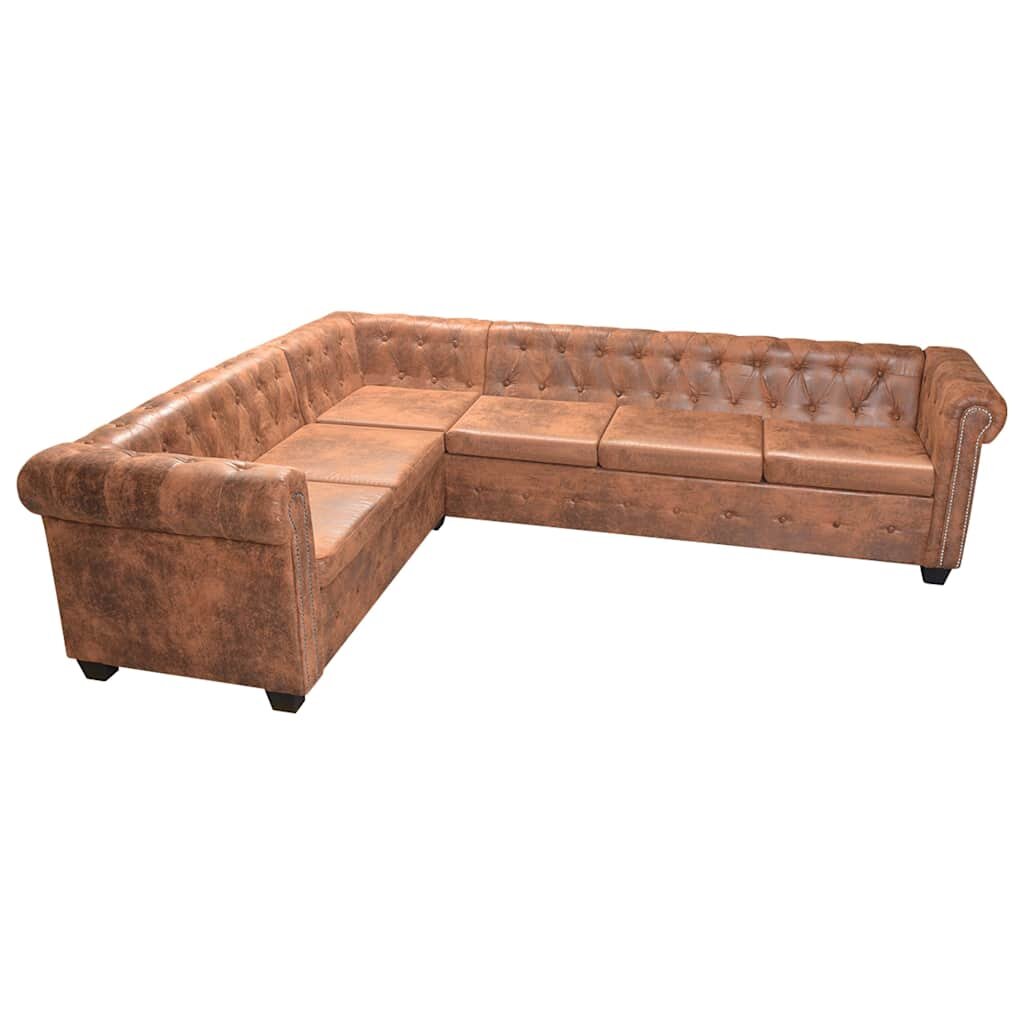 vidaXL Chesterfield Rohová Pohovka 6-Miestna Hnedá Umelá Koža