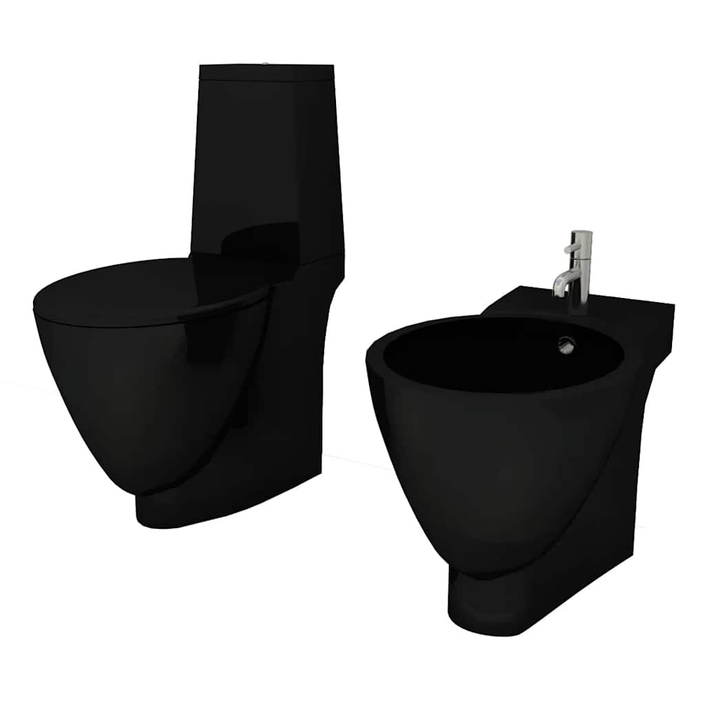 vidaXL Čierna keramická toaleta a bidet