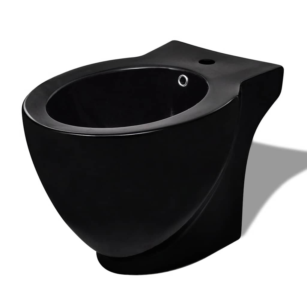 vidaXL Čierny okrúhly stojací bidet z prvotriednej keramiky
