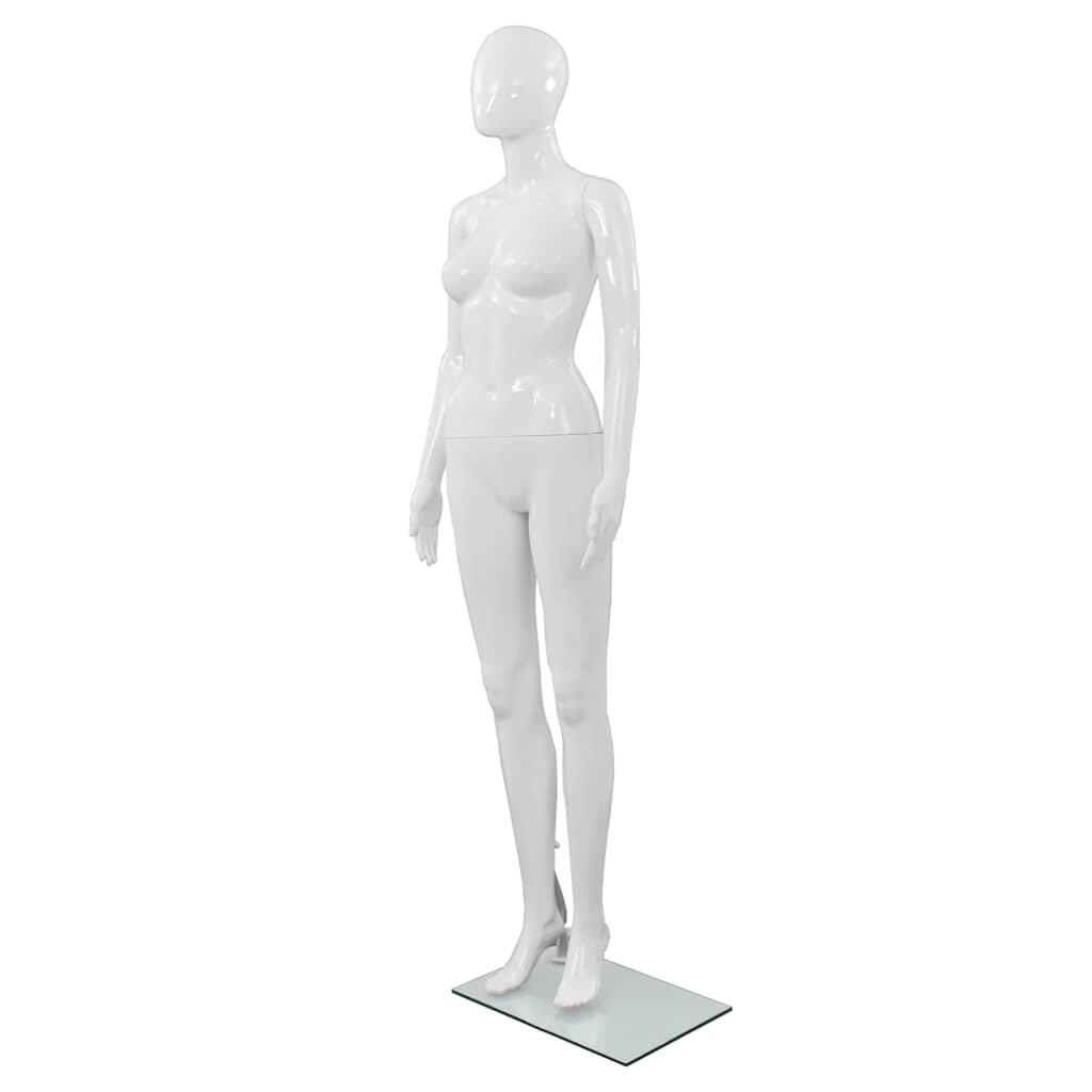 vidaXL Dámska figurína sklenený podstavec lesklá biela 175 cm