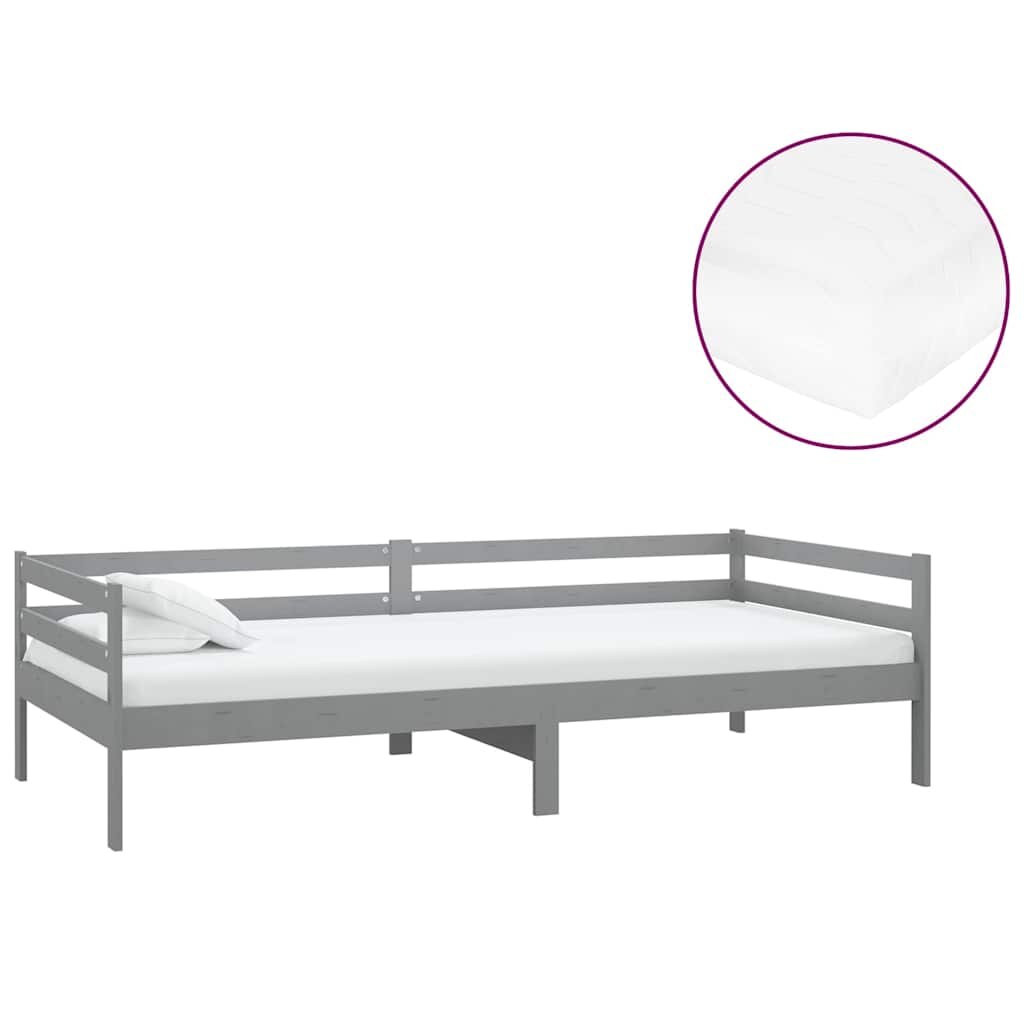 vidaXL Denná posteľ s matracom 90x200 cm sivá borovicový masív