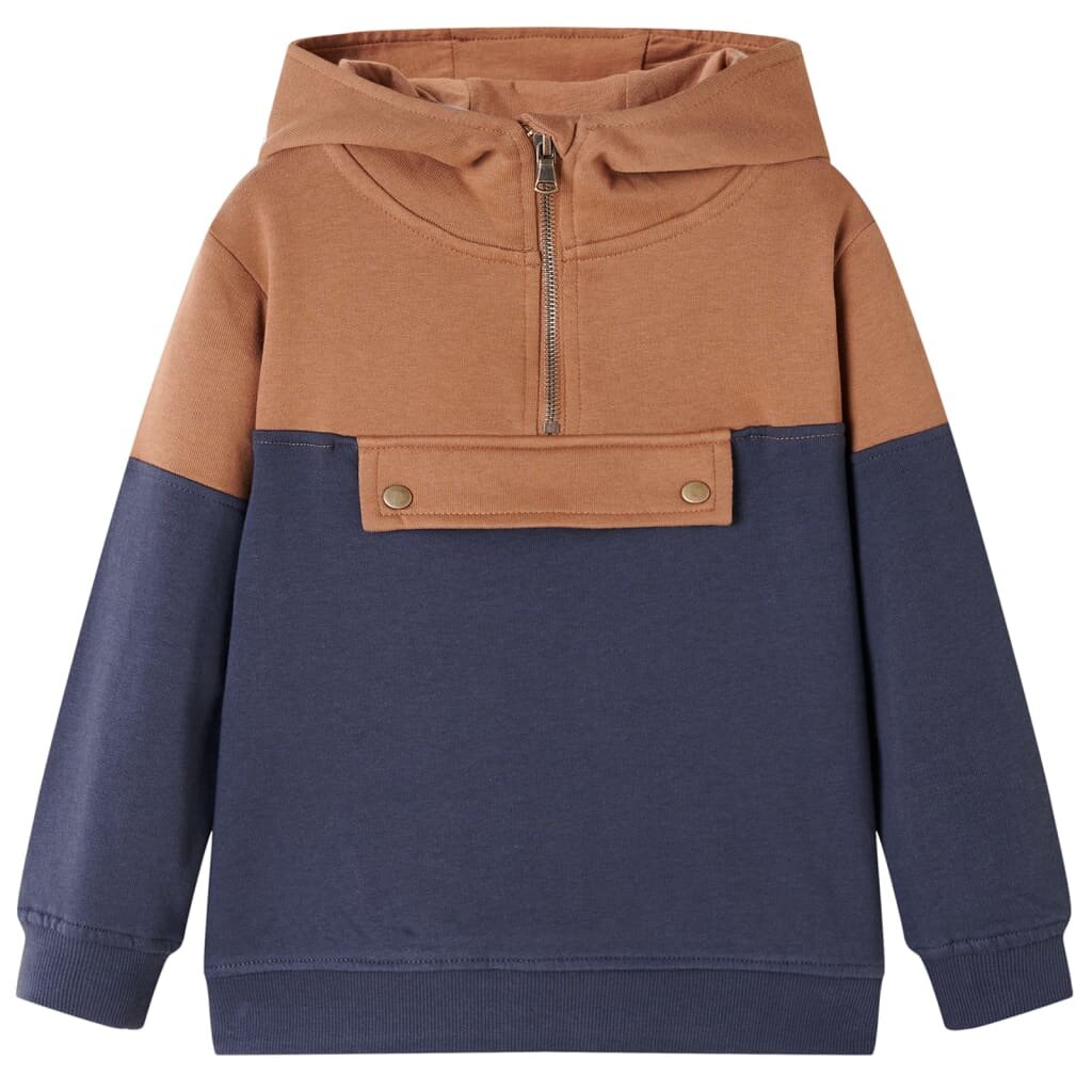 vidaXL Detská mikina kapucňa polovičný zips antracitová a koňaková 104