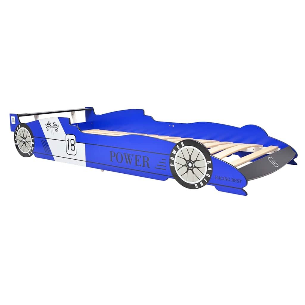 vidaXL Detská posteľ pretekárske auto 90x200 cm modrá