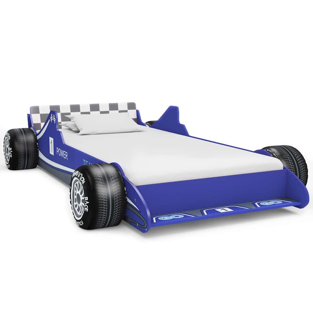 vidaXL Detská posteľ pretekárske auto 90x200 cm modrá