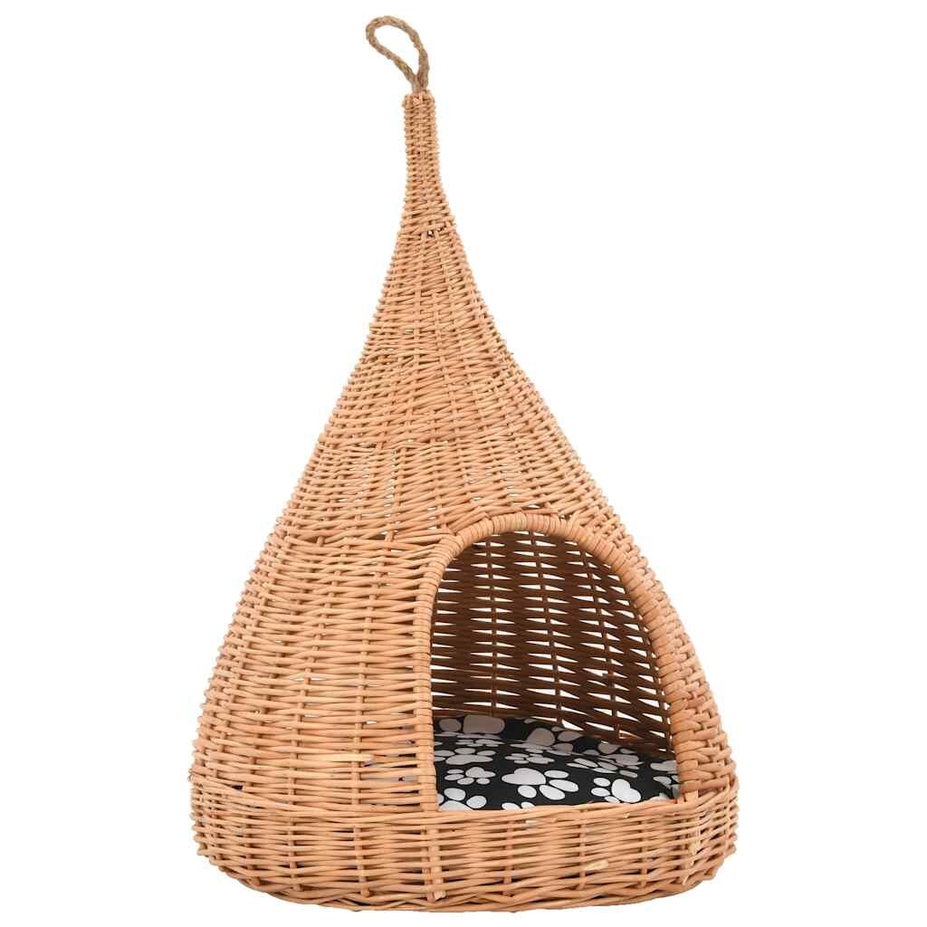 vidaXL Domček pre mačku s vankúšom 40x60 cm prírodná vŕba típí