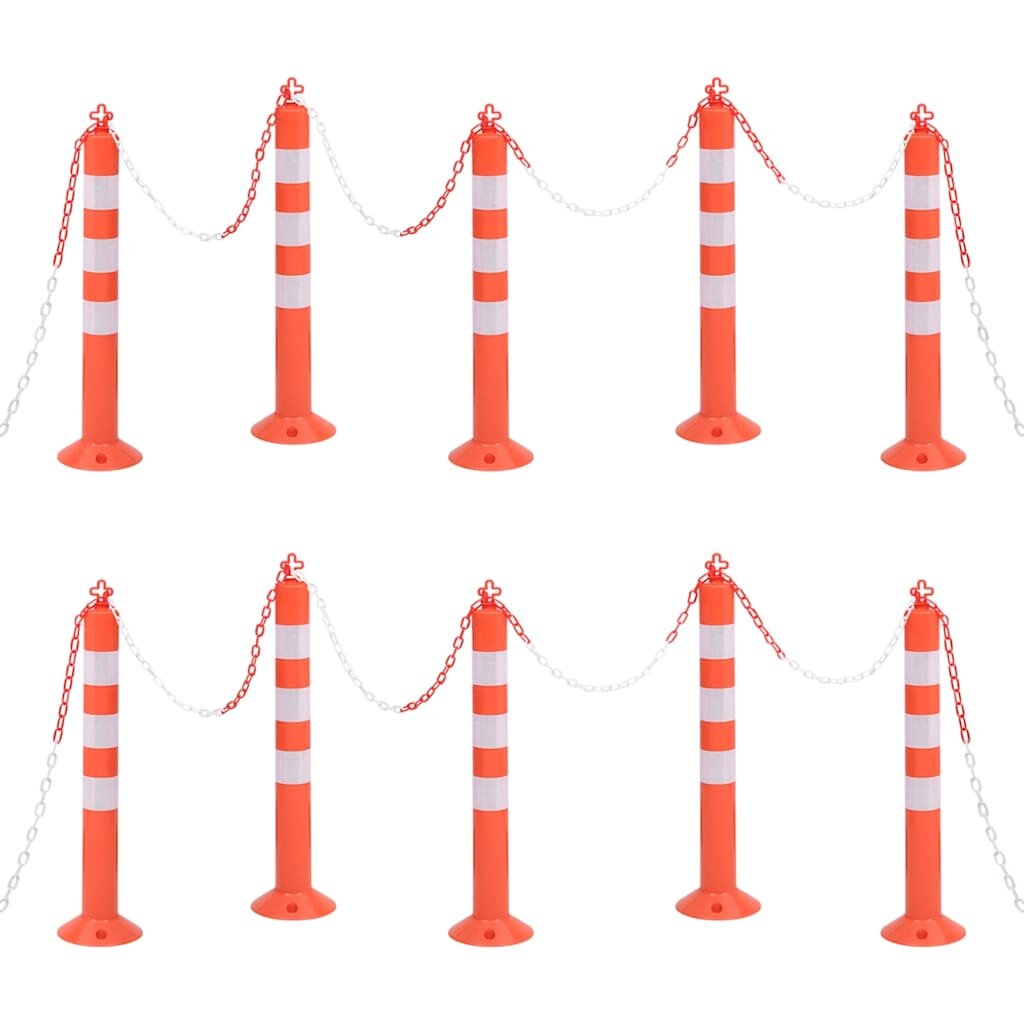 vidaXL Dopravné stĺpiky 10 ks s reťazou 75 cm PE