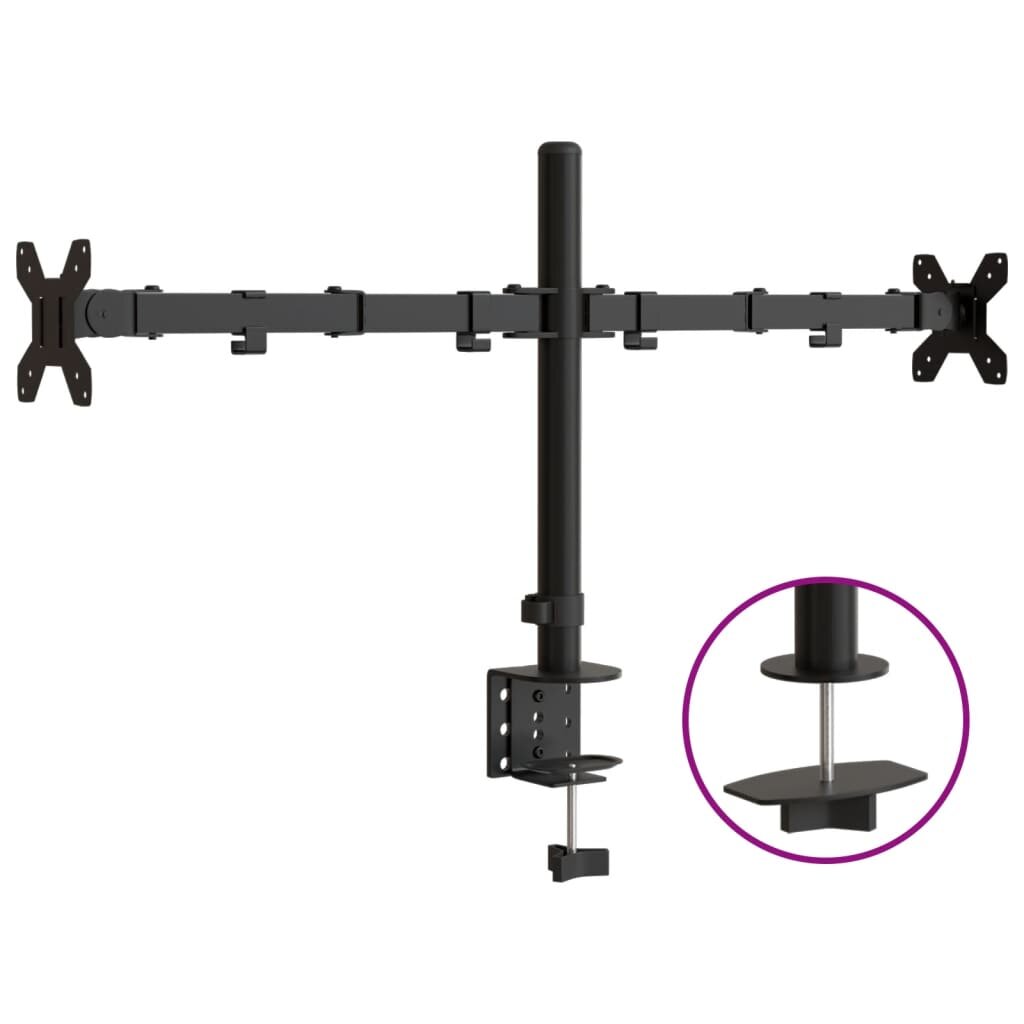 vidaXL Držiak na dva monitory čierny oceľový VESA 75/100 mm