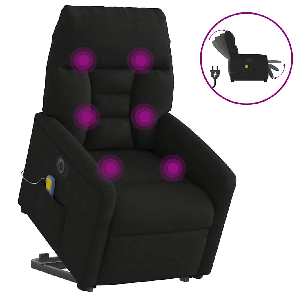 vidaXL Elektr. zdvíhacie masážne skláp. kreslo čierne mikrovl. látka