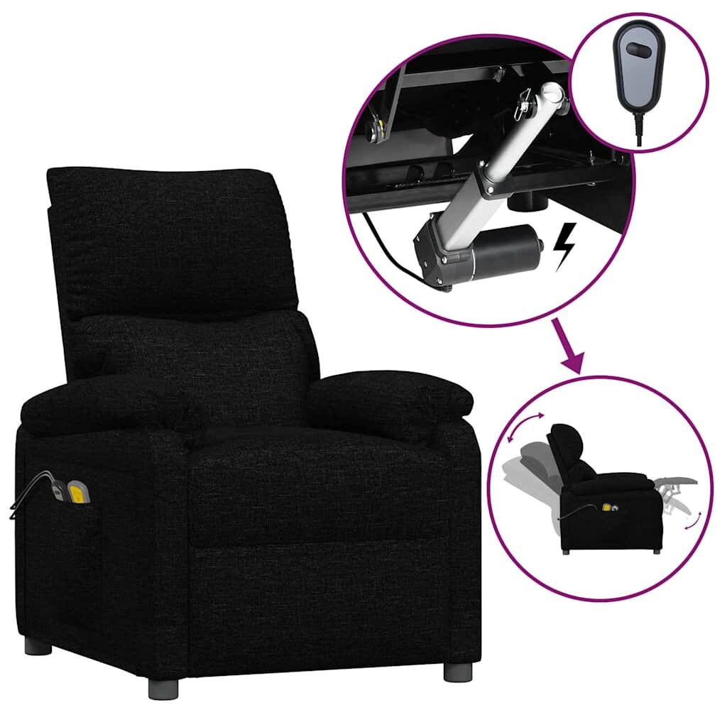 vidaXL Elektrické masážne kreslo čierne látkové