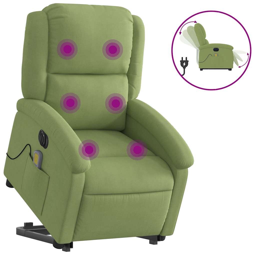 vidaXL Elektrické zdvíhacie masážne sklápacie kreslo bledozelené zamat