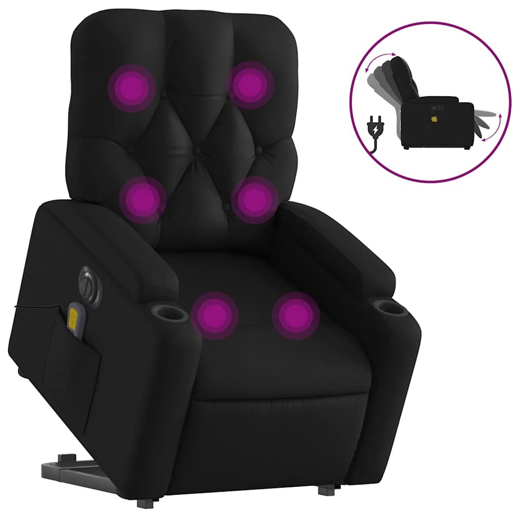vidaXL Elektrické zdvíhacie masážne sklápacie kreslo čierne umelá koža