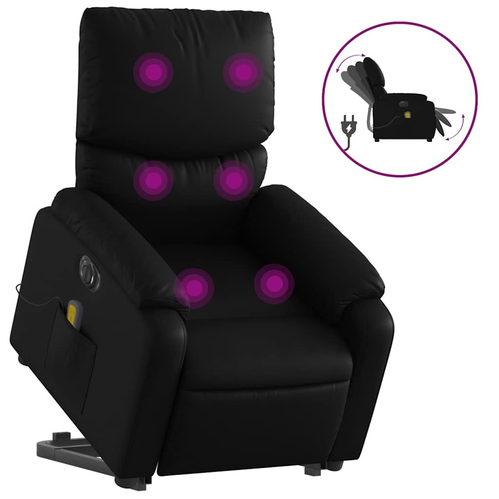 vidaXL Elektrické zdvíhacie masážne sklápacie kreslo čierne umelá koža