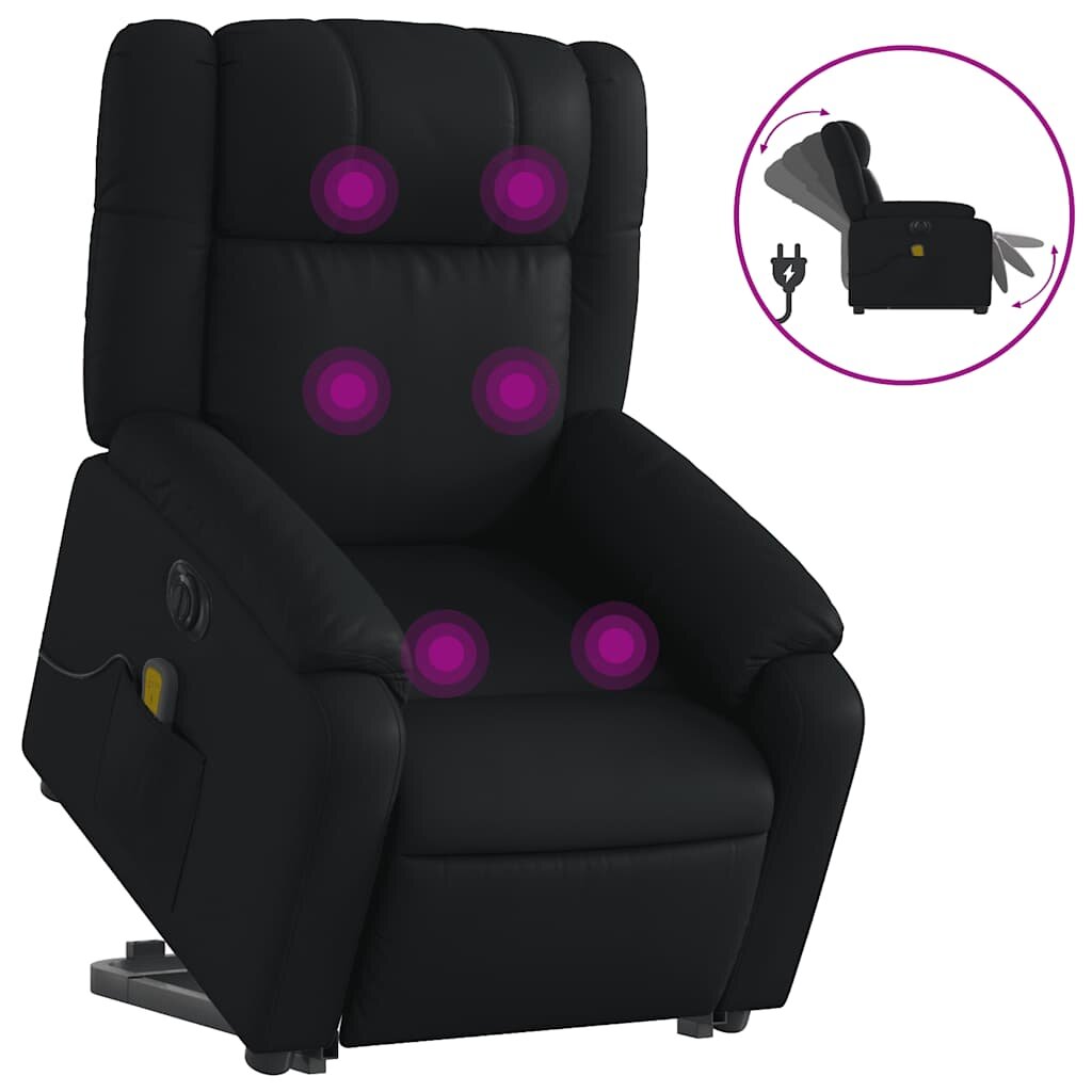 vidaXL Elektrické zdvíhacie masážne sklápacie kreslo čierne umelá koža