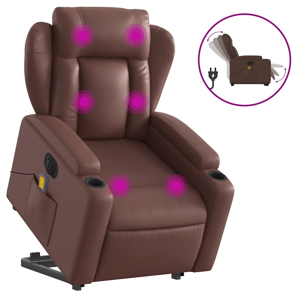 vidaXL Elektrické zdvíhacie masážne sklápacie kreslo hnedé umelá koža