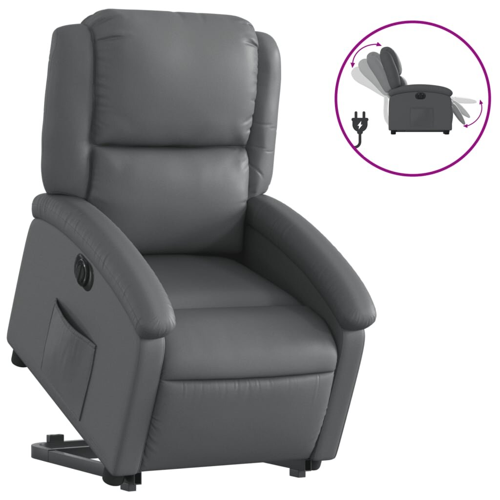 vidaXL Elektrické zdvíhacie sklápacie kreslo sivé umelá koža