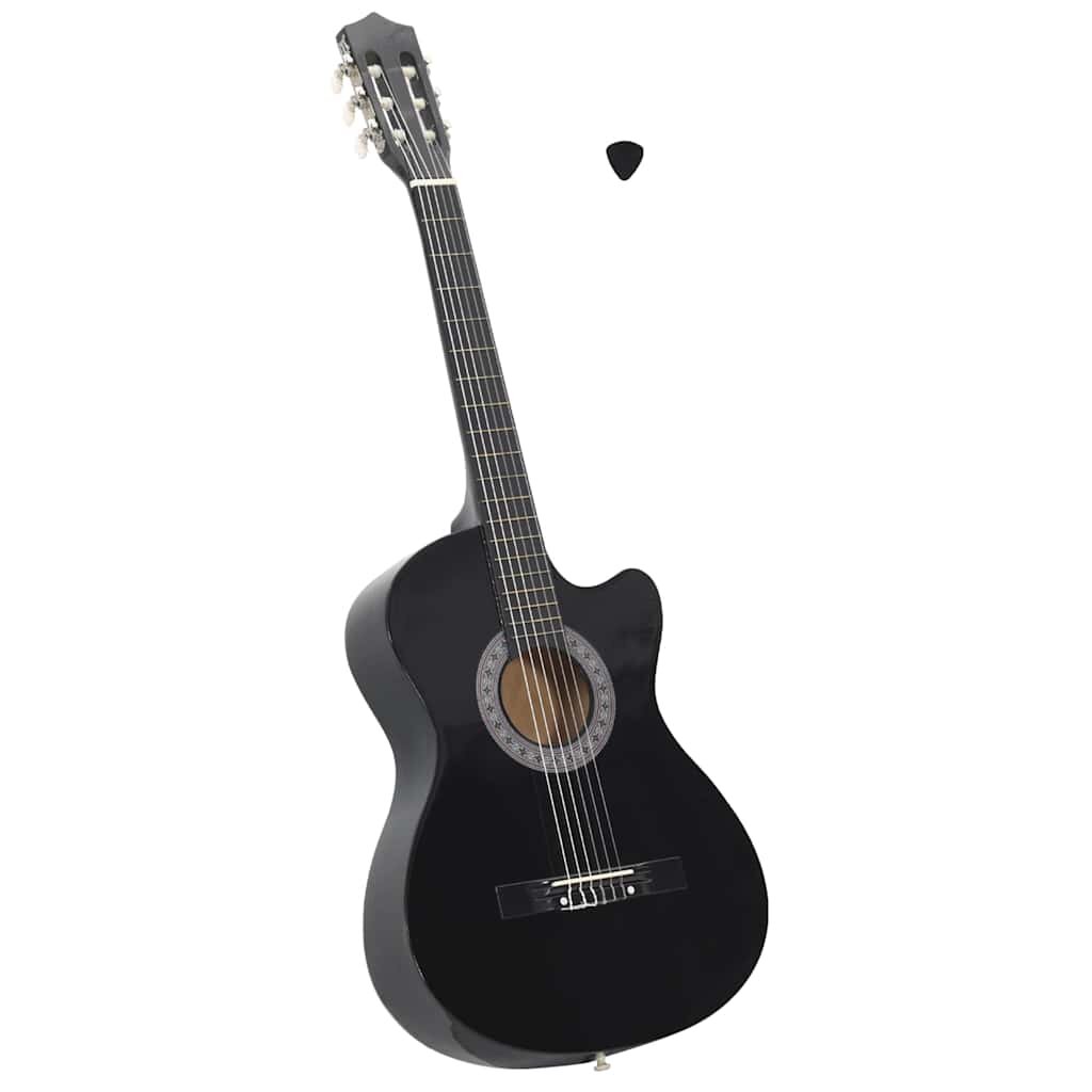 vidaXL Folková klasická gitara s výrezom so 6 strunami čierna 38"