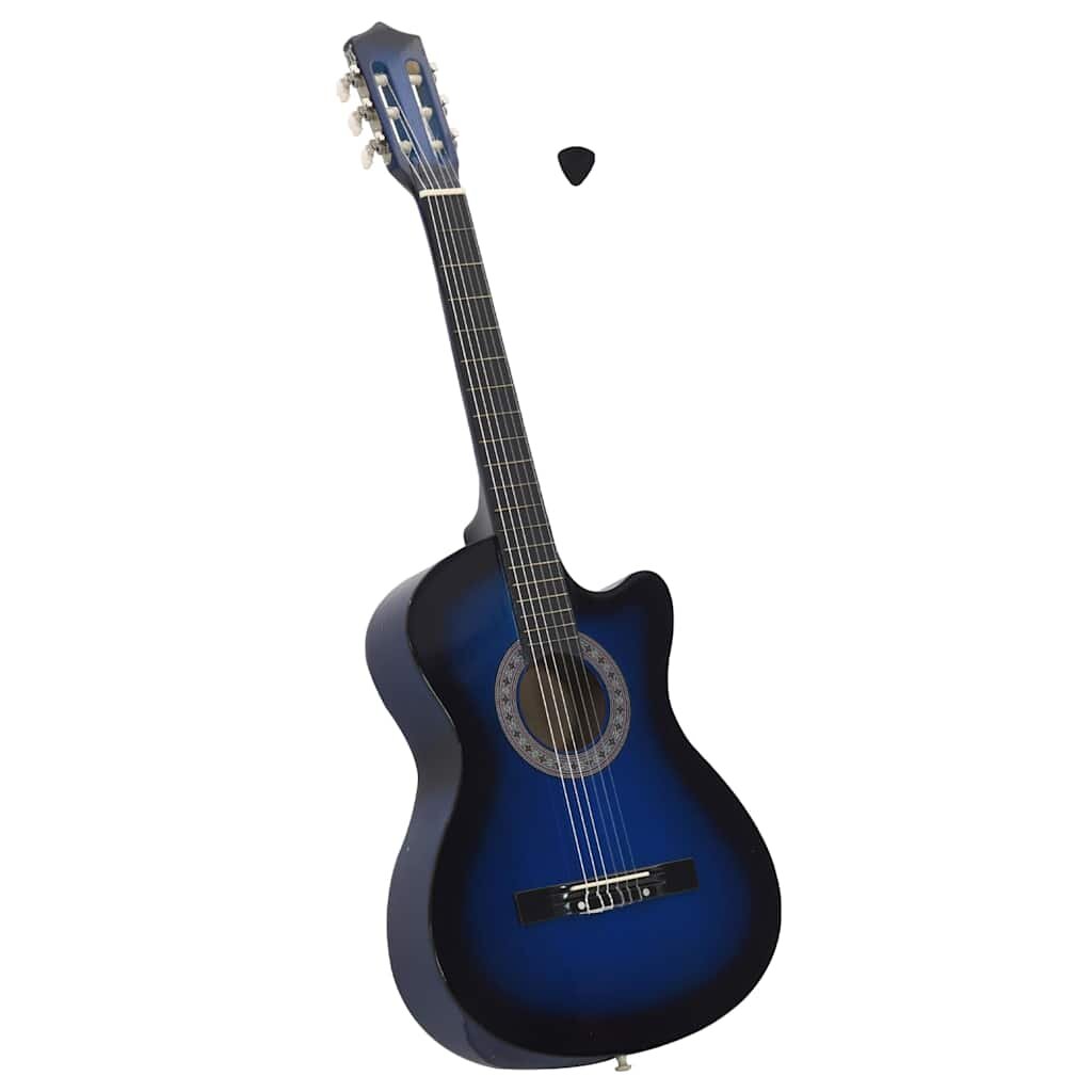 vidaXL Folková klasická gitara s výrezom so 6 strunami modrá 38"