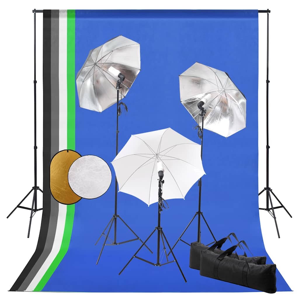 vidaXL Fotografické vybavenie+lampy dáždniky pozadie a reflektor