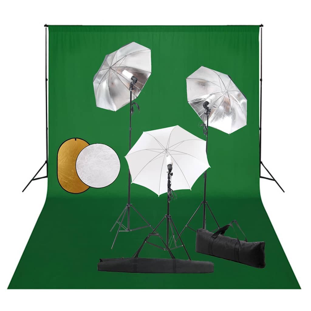 vidaXL Fotografické vybavenie s lampami dáždnikmi pozadím a reflektorom