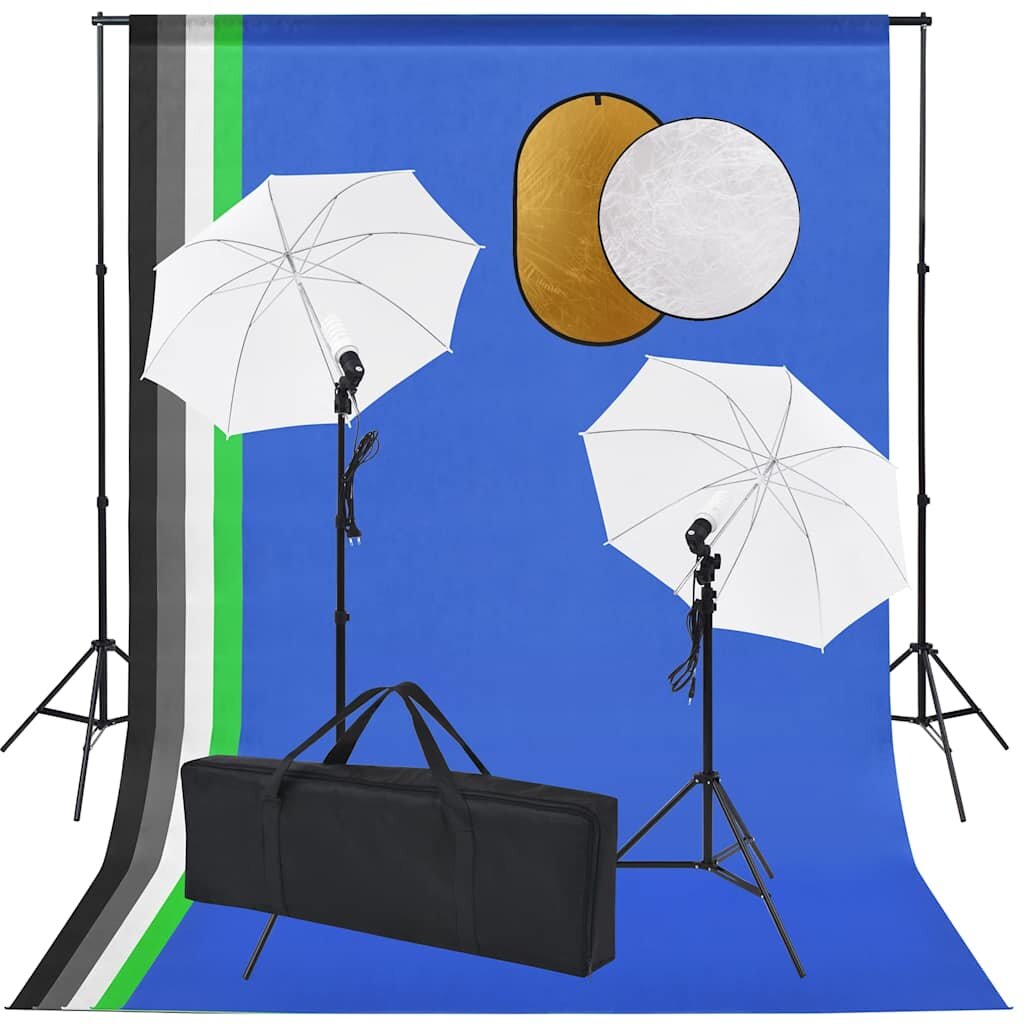 vidaXL Fotografické vybavenie s lampami dáždnikmi pozadím a reflektorom