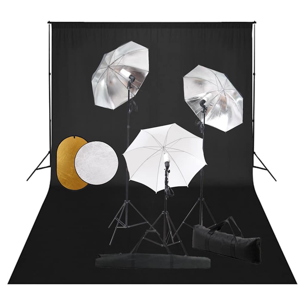 vidaXL Fotografické vybavenie s lampami dáždnikmi pozadím a reflektorom