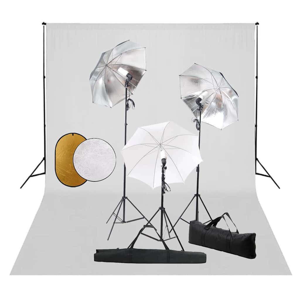vidaXL Fotografické vybavenie s lampami dáždnikmi pozadím a reflektorom