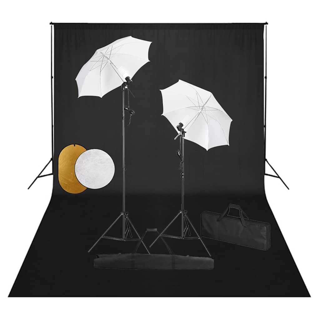 vidaXL Fotografické vybavenie s lampami dáždnikmi pozadím a reflektorom