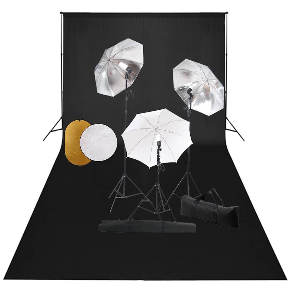 vidaXL Fotografické vybavenie s lampami dáždnikmi pozadím a reflektorom