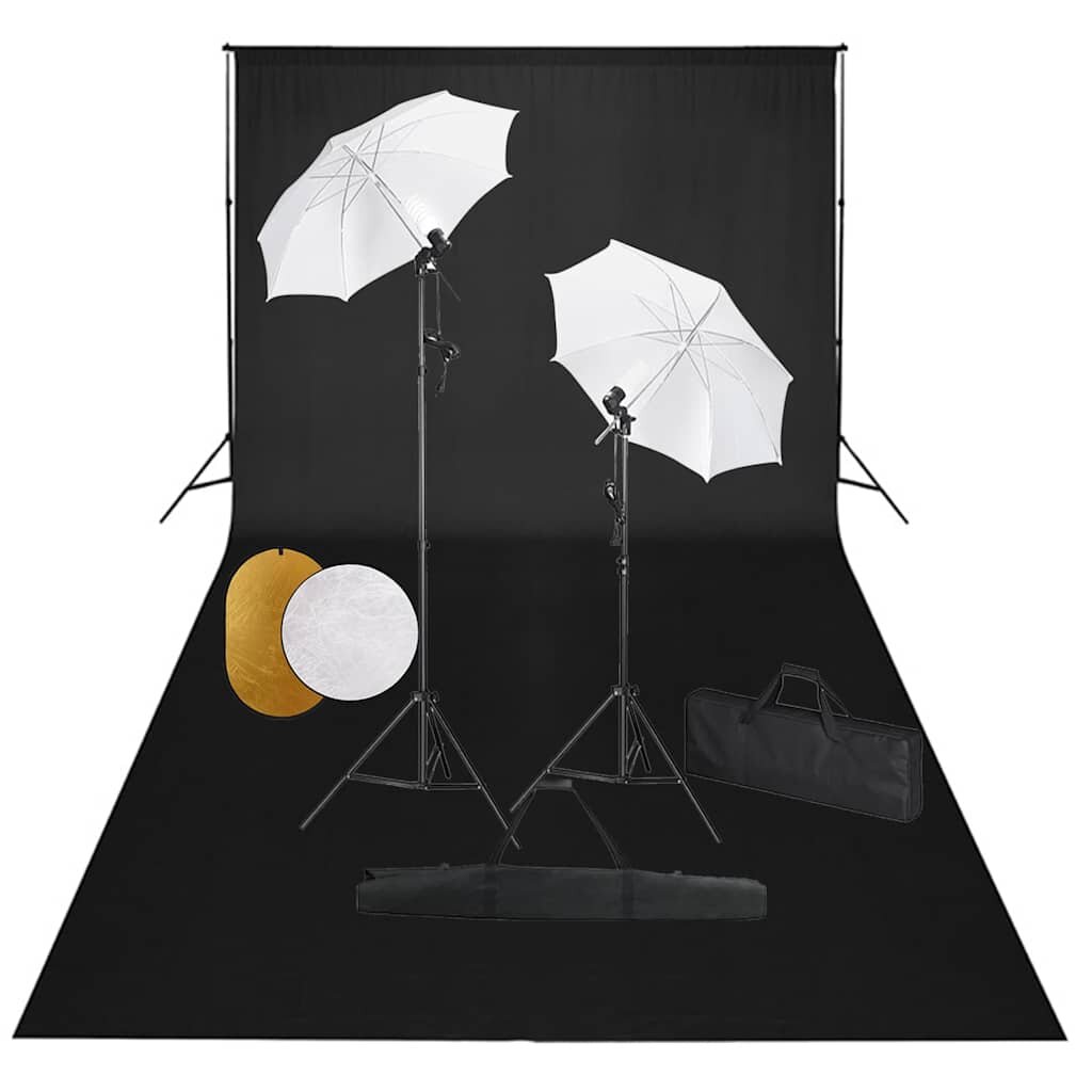 vidaXL Fotografické vybavenie s lampami dáždnikmi pozadím a reflektorom
