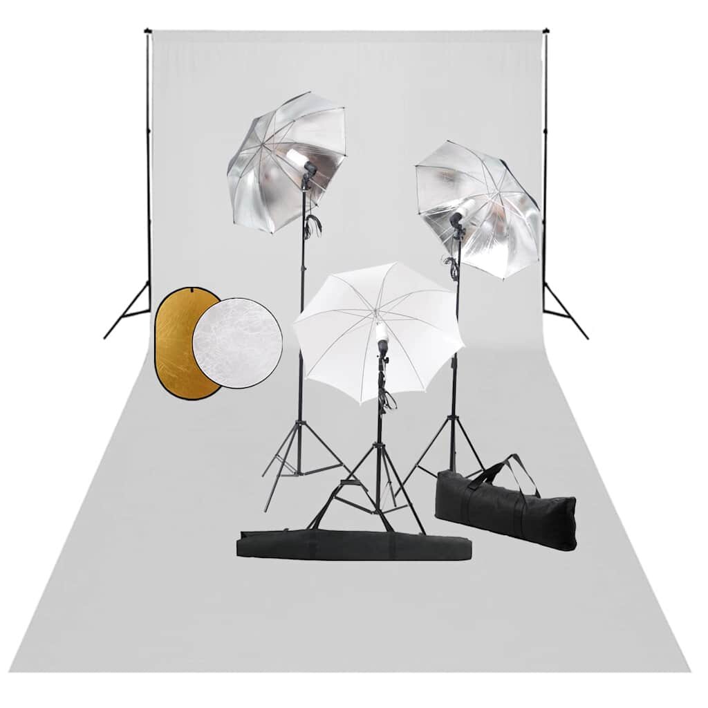 vidaXL Fotografické vybavenie s lampami dáždnikmi pozadím a reflektorom