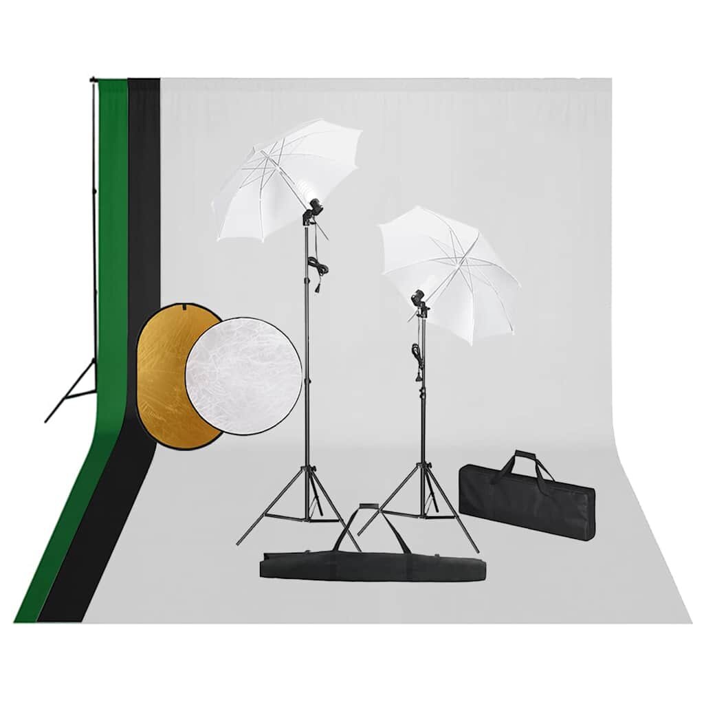 vidaXL Fotografické vybavenie s lampami pozadím a reflektorom