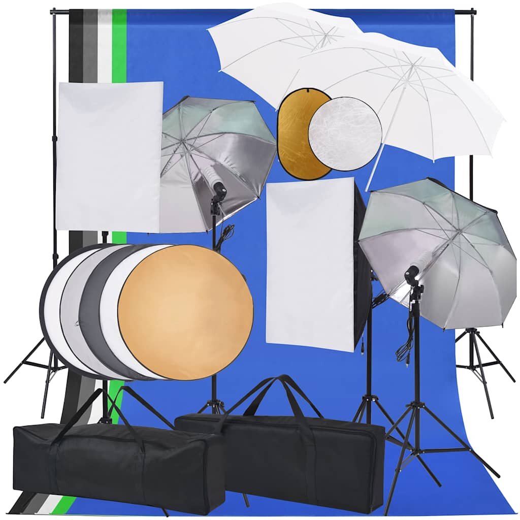 vidaXL Fotografické vybavenie so softboxami dáždnikmi pozadím a reflektorom