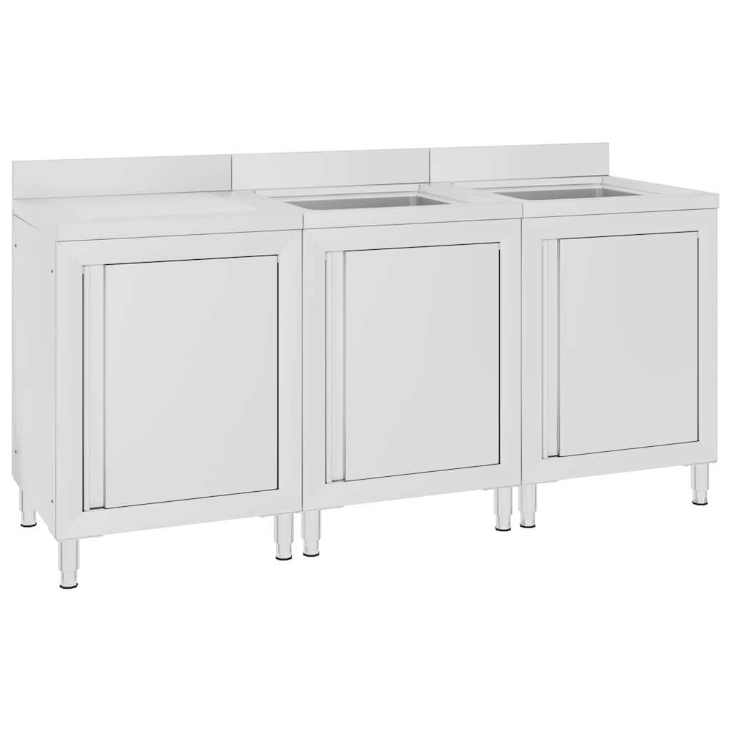 vidaXL Gastro kuchynský drez so skrinkou 180x60x96 cm nehrdzavejúca oceľ