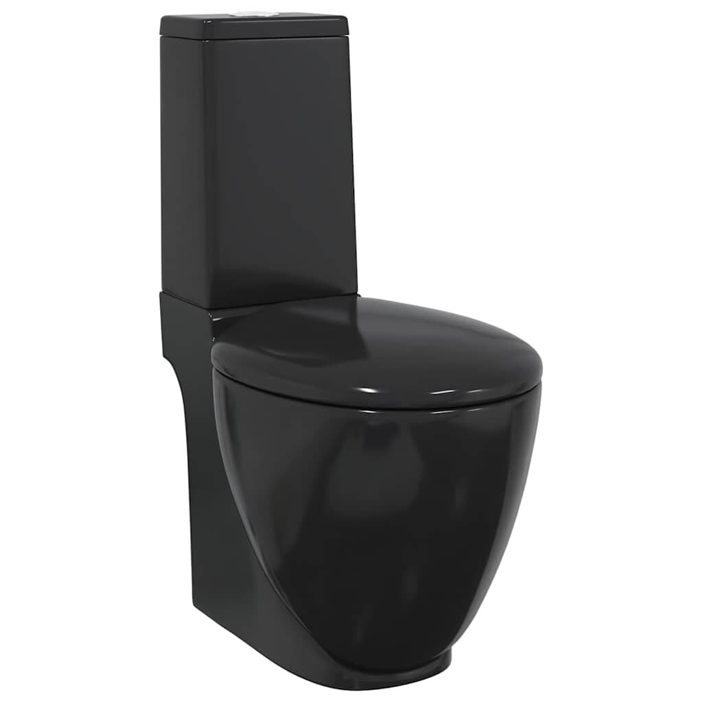 vidaXL Keramická toaleta/WC do kúpeľne okrúhla spodný odtok čierna