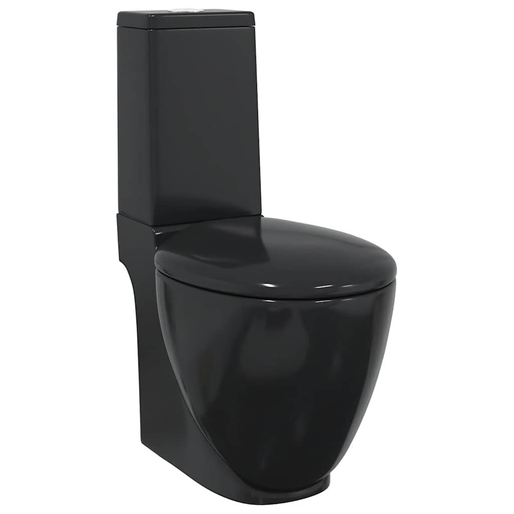 vidaXL Keramická toaleta/WC do kúpeľne okrúhla spodný odtok čierna