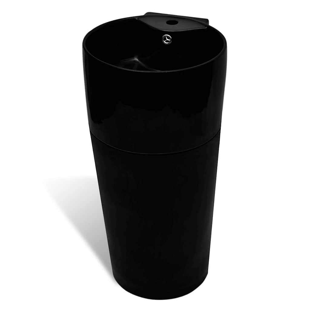 vidaXL Keramické stojace umývadlo okrúhle čierne otvor na batériu prepad