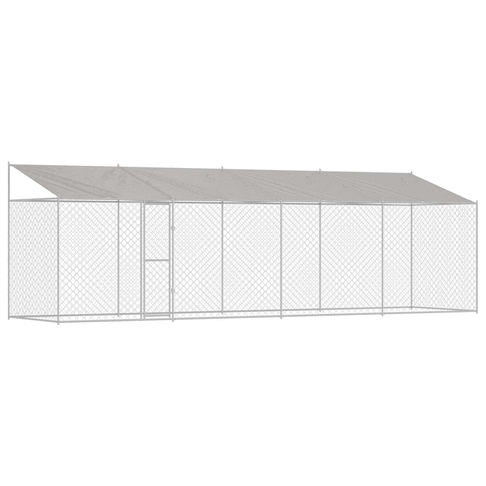 vidaXL Klietka pre psa s strechou Strieborná 800 x 200 x 256 cm