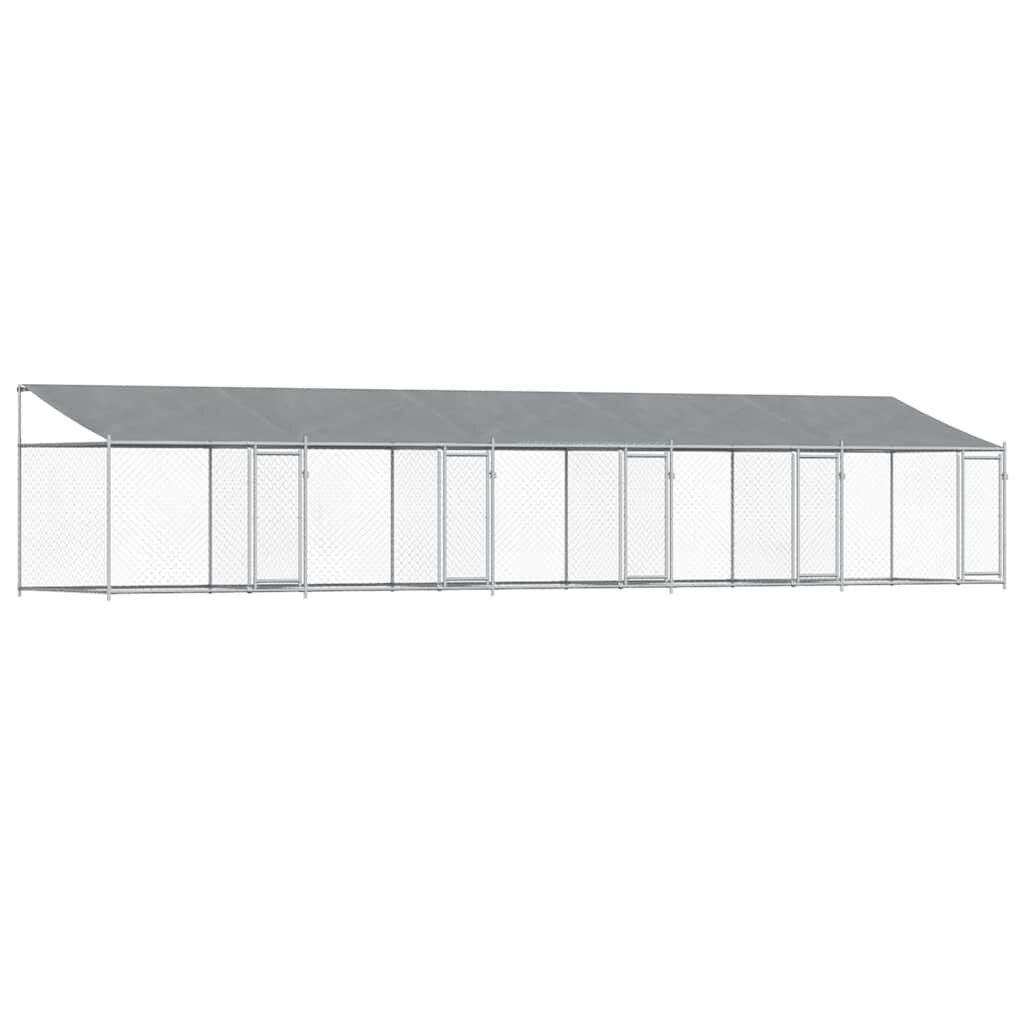 vidaXL Klietka pre psa so strechou a dverami sivá 10x2x2m pozink. oceľ