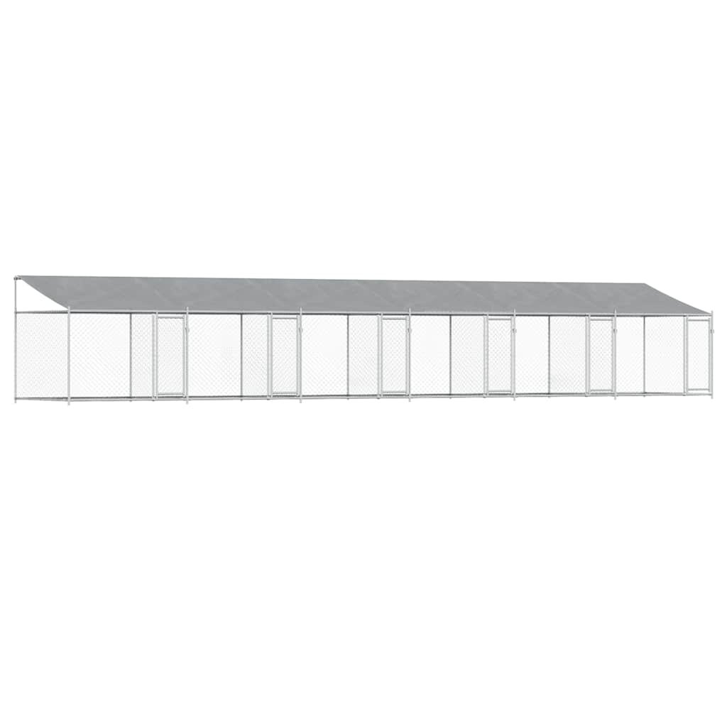 vidaXL Klietka pre psa so strechou a dverami sivá 12x2x2m pozink. oceľ