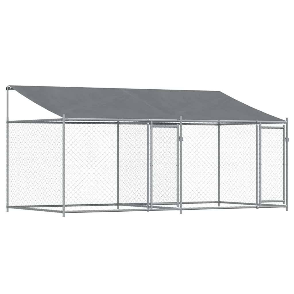 vidaXL Klietka pre psa so strechou a dverami sivá 4x2x2 m pozink. oceľ