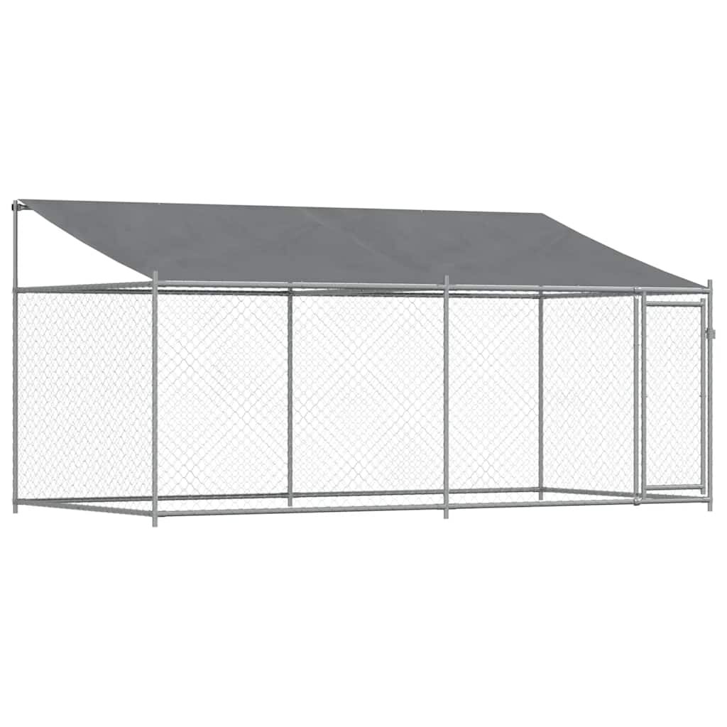 vidaXL Klietka pre psa so strechou a dverami sivá 4x2x2 m pozink. oceľ