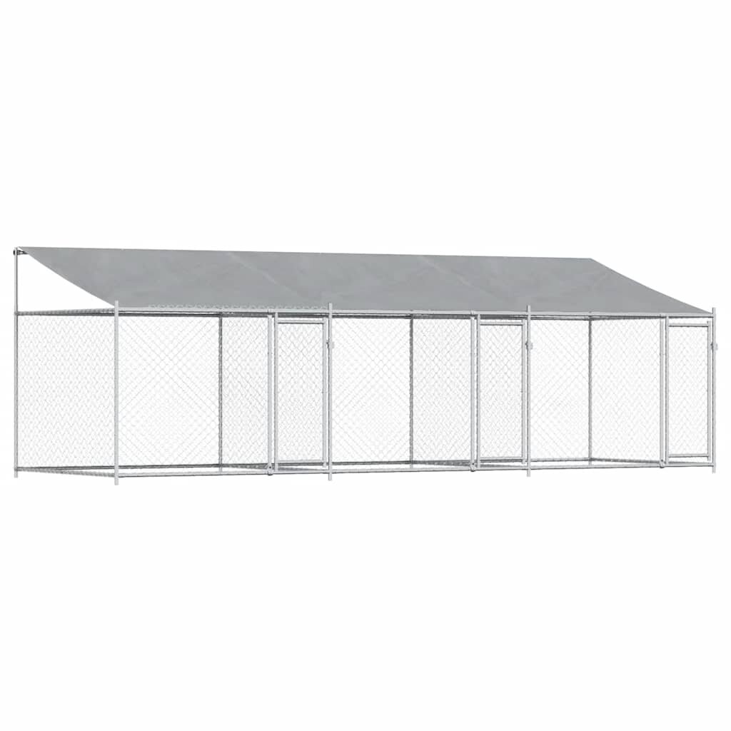 vidaXL Klietka pre psa so strechou a dverami sivá 6x2x2 m pozink. oceľ