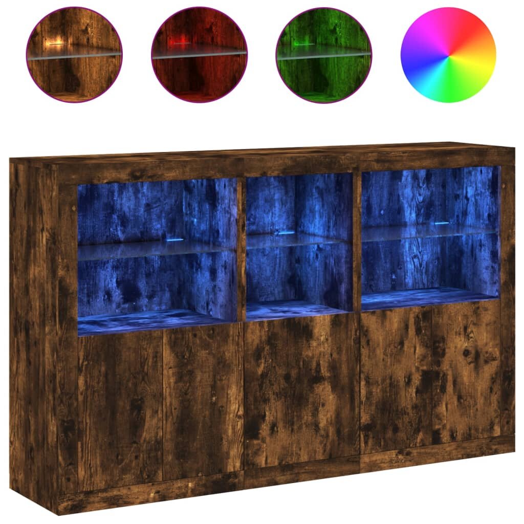 vidaXL Komoda s LED svetlami dymový dub 162x37x100 cm