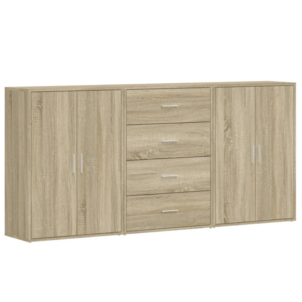 vidaXL Komody 3 ks dub sonoma 60x31x84 cm kompozitné drevo