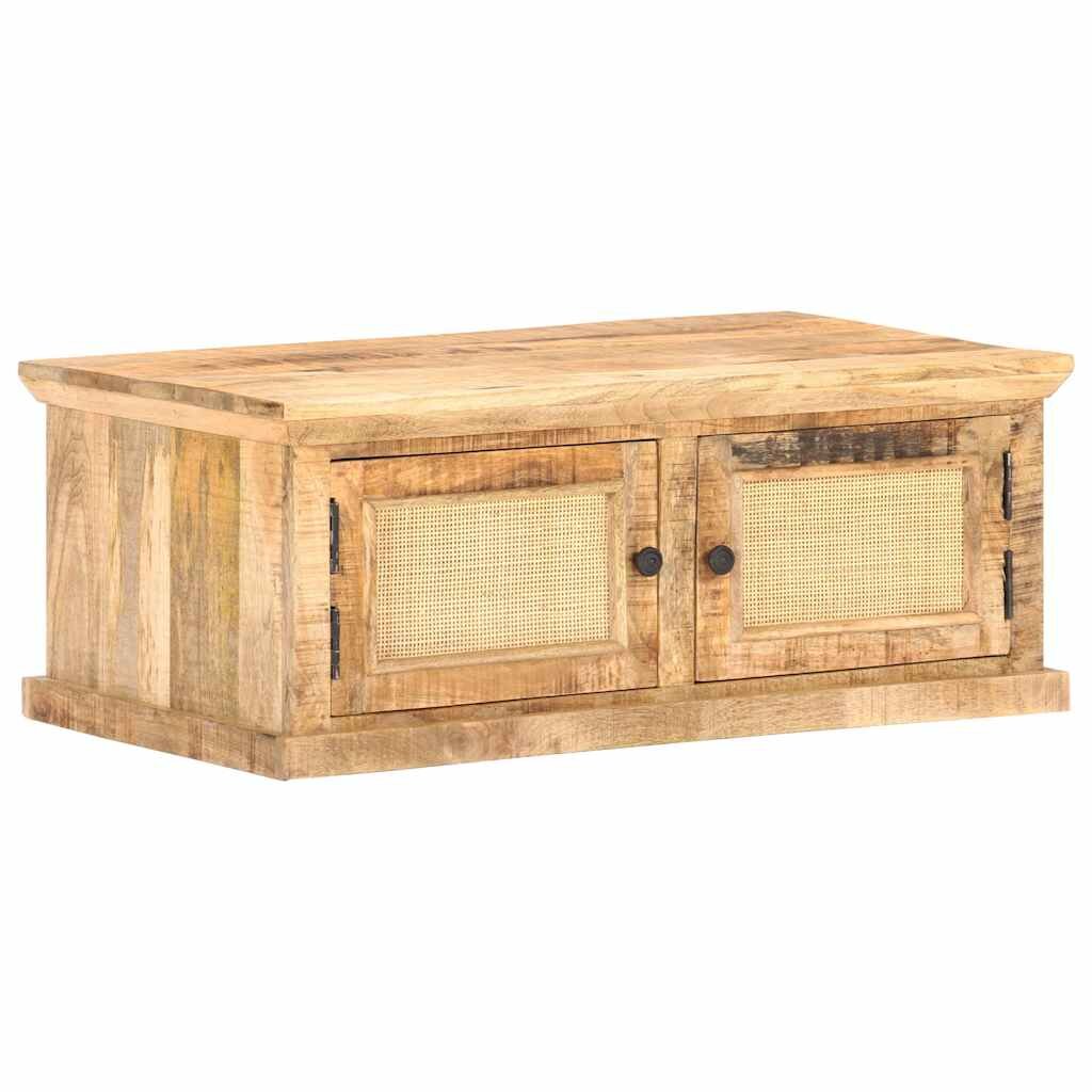 vidaXL Konferenčný stolík 90x50x35 cm mangové drevo a prírodná trstina