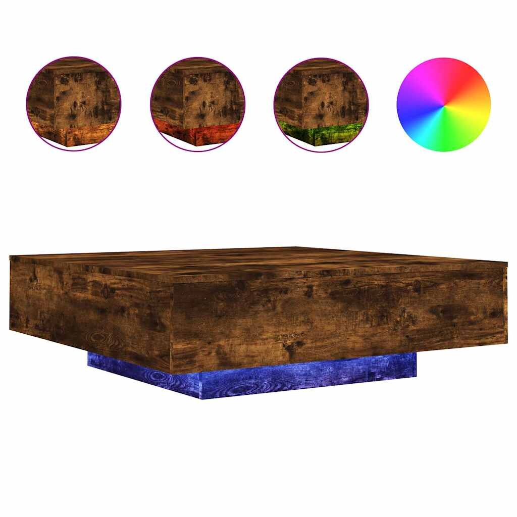 vidaXL Konferenčný stolík s LED svetlami dymový dub 100x100x31 cm